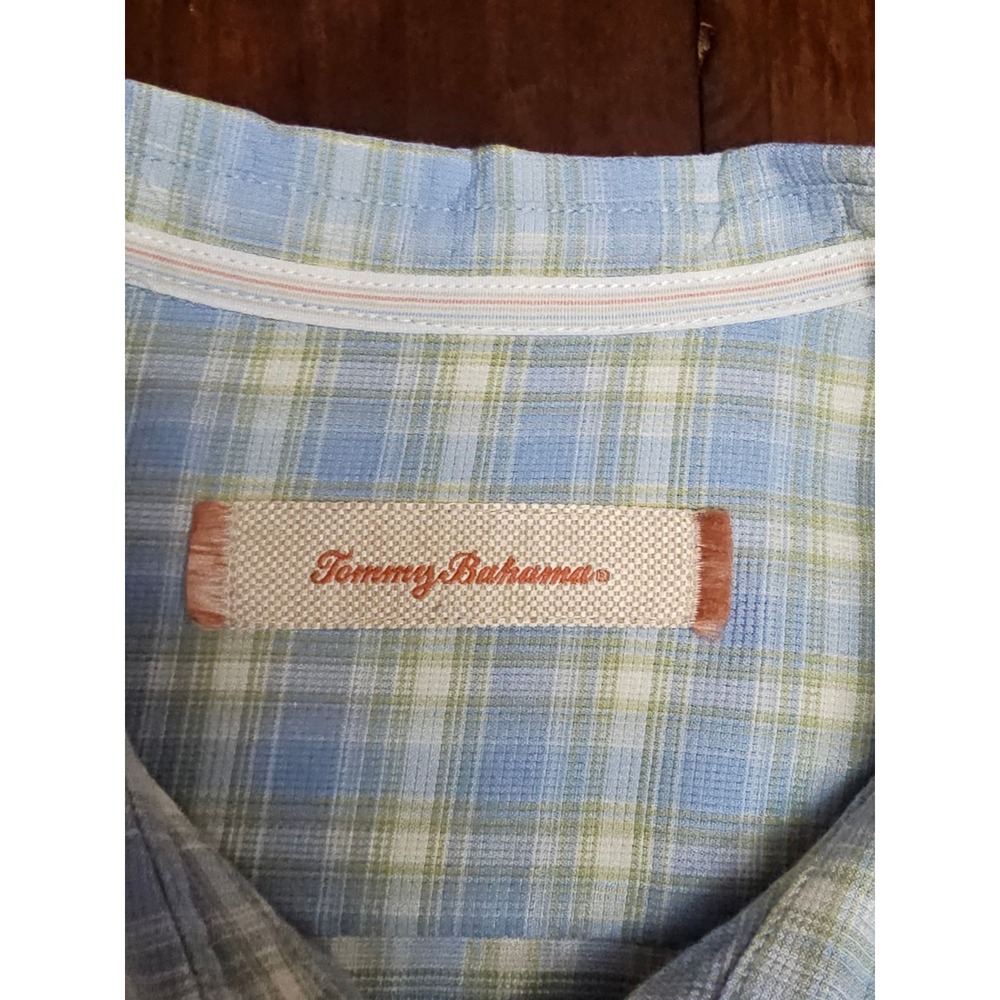 Tommy Bahama Silk Plaid Short Sleeve Button Up Shirt‎ Mens XL Blue Green - Picture 6 of 8